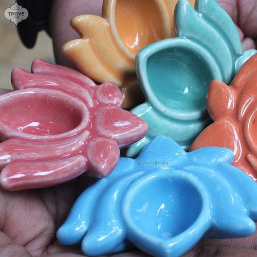 Handmade Ceramic Candy Colored Diyas - Set of 5