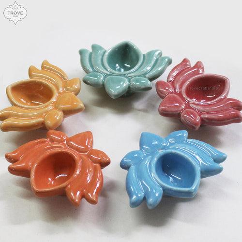 Handmade Ceramic Candy Colored Diyas - Set of 5