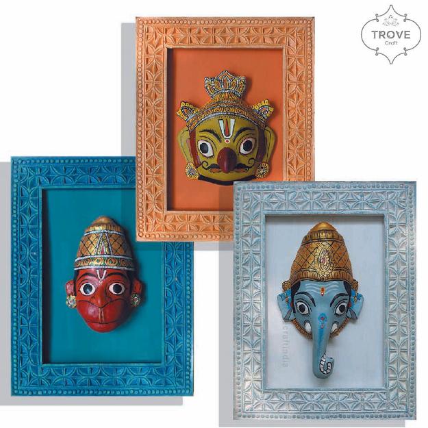 17.5" x 14" Large Hand Carved Framed Art - Cherial Wall Decor