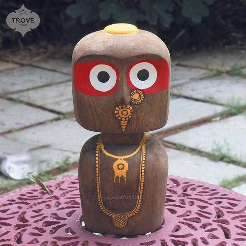 12" Carved Lord Jagannath Minimalist Wooden Figurine