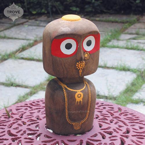 12" Carved Lord Jagannath Minimalist Wooden Figurine