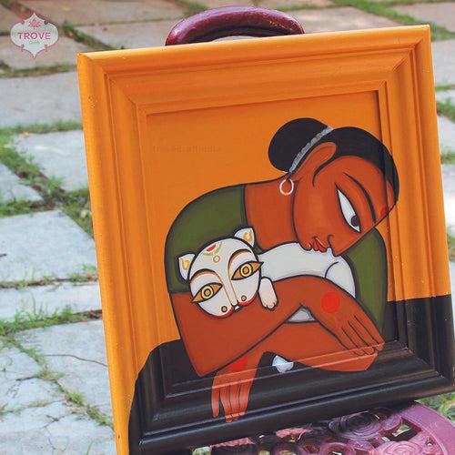 17"x 17" Contemporary painting - Jamini Roy - Pet themed