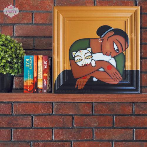 17"x 17" Contemporary painting - Jamini Roy - Pet themed