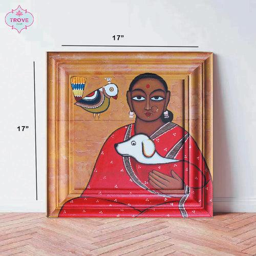 17"x 17" Contemporary painting - Jamini Roy - Pet themed