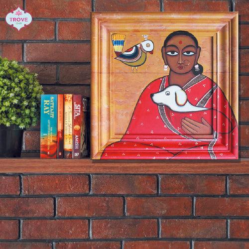 17"x 17" Contemporary painting - Jamini Roy - Pet themed