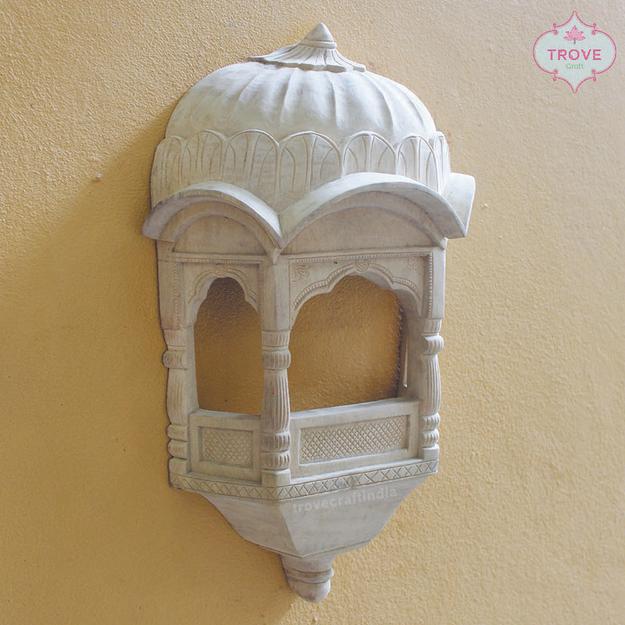 21" Hand Carved Wooden 3D Jharokha Wall Décor