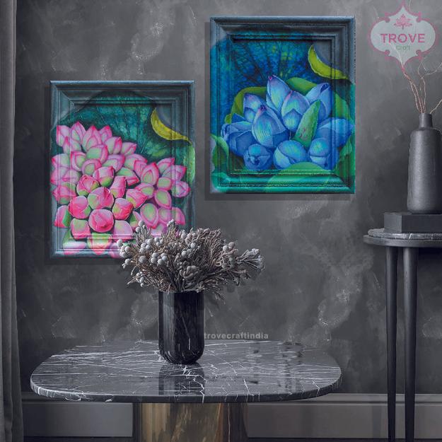 17"x 21" Contemporary painting - Lotus Buds - Fluid Frame