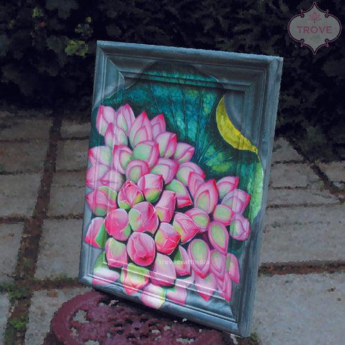 17"x 21" Contemporary painting - Lotus Buds - Fluid Frame