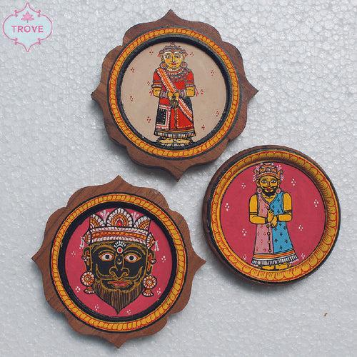 Set of 3 Handpainted Patachitra Plaques - 4 Inch