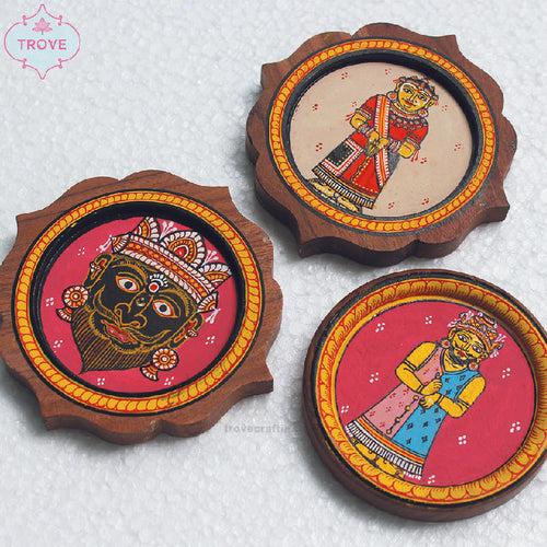 Set of 3 Handpainted Patachitra Plaques - 4 Inch