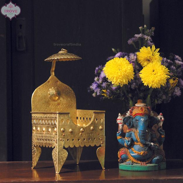 Traditional Hand-etched Brass Idol Stand / Singhasan