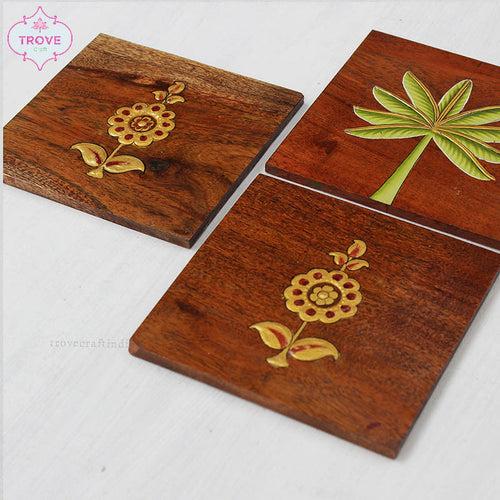 Set of 3 Hand-painted Square Embossed Wooden plaques