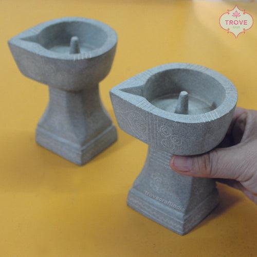 4.5" A set of 2 hand carved stone diyas holders