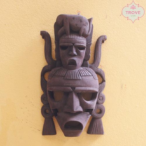 16" Hand Carved Wooden - Two Faced Tribal Wall Decor Masks