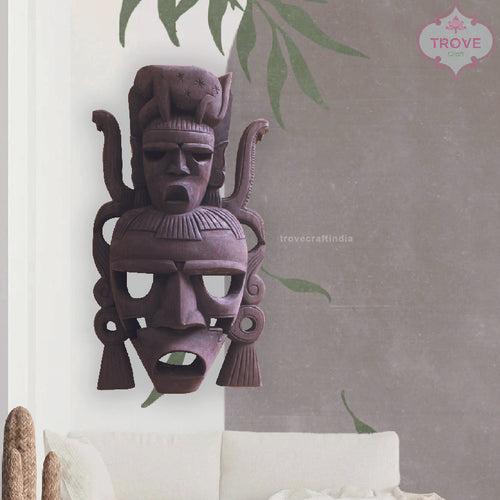 16" Hand Carved Wooden - Two Faced Tribal Wall Decor Masks