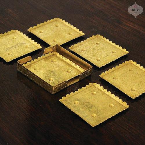 Traditional Brass Hand-etched tea coaster Set of 6