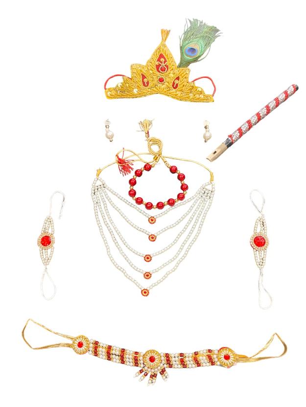 Heavy Pearl Krishna Jewellery Set for Kids/Janmashtami Accessory for Kids/Infant Bal Gopal/Kanha Bal Krishna Mukut Jewelry Set 0-8 Years