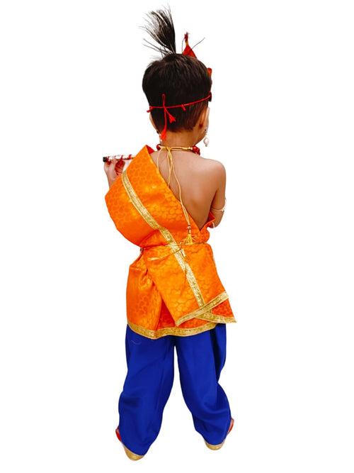 BookMyCostume Krishna Costume with Heavy Jewellery and Mukut Set - Janmashtami Premium Dress for Baby Kanha Boys & Girls - Blue & Orange