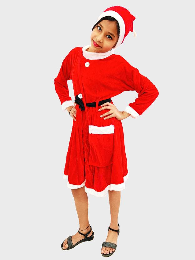 Lady Santa Claus Christmas Theme Frock Fancy Dress Costume - Premium