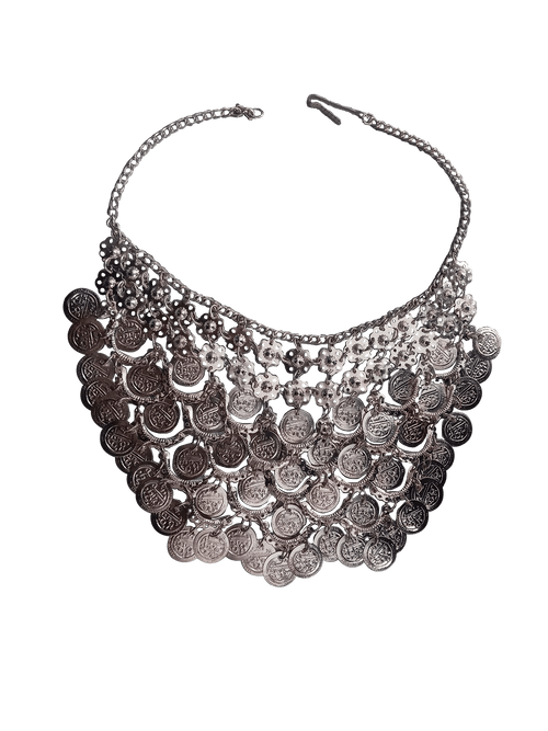 Heavy Indian Traditional Silver Coin Choker Necklace - Traditional Fancy Dress Costume Accessory for Girls