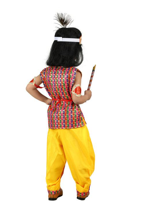 Shri Krishna Multicolor Kids Fancy Dress Costume 9 Pcs Set with Red Accessories & Wig - Premium