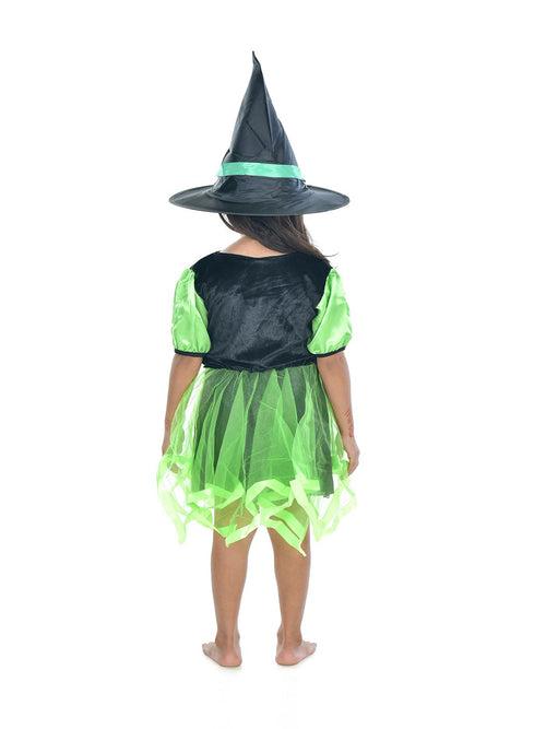 Halloween Theme Green Witch Magician Fancy Dress Costume for Girls