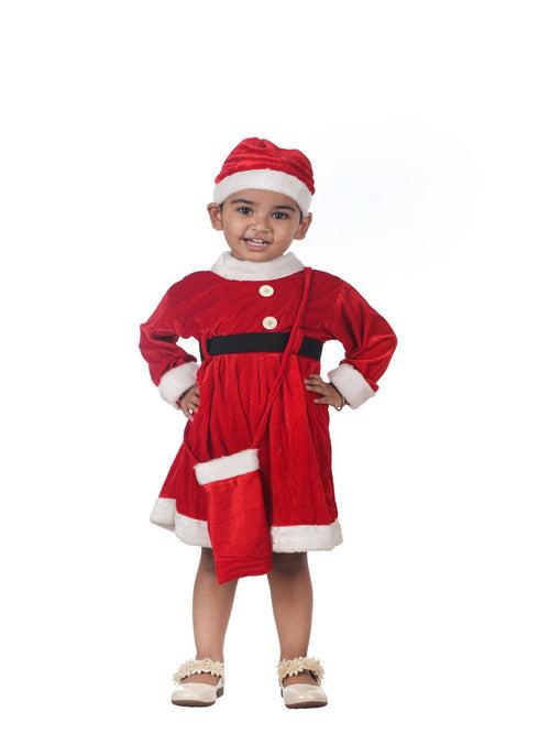 Lady Santa Claus Christmas Theme Frock Fancy Dress Costume - Premium