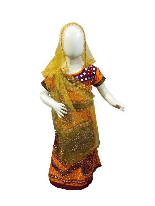 Radha Lehenga Chaniya Choli Janmashtami Multicolor Costume Dress for Girls with Golden Chunni