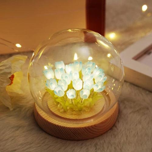 3D Tulip Led Lamp with Wooden Base (Select From Drop Down Menu)