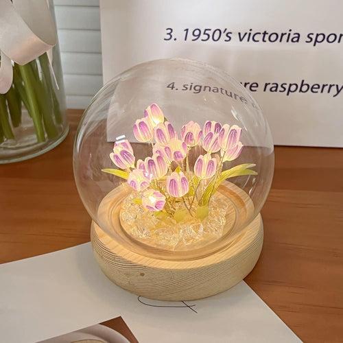 3D Tulip Led Lamp with Wooden Base (Select From Drop Down Menu)