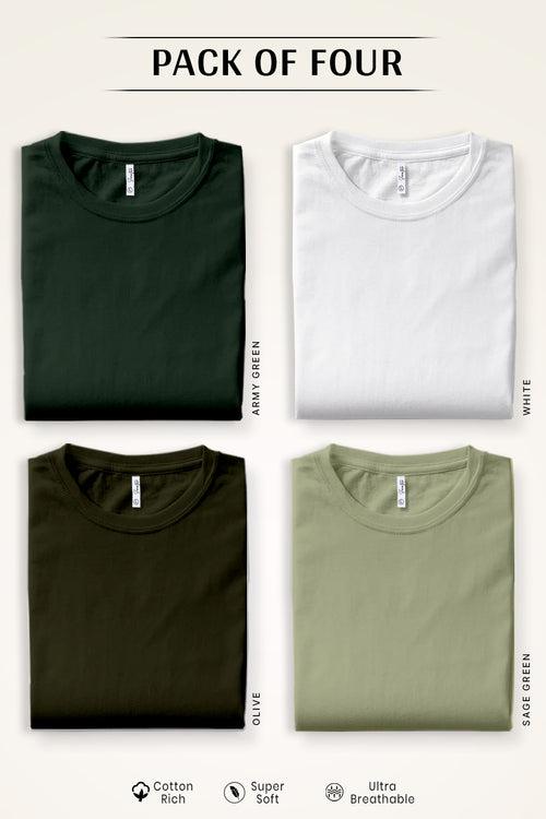 Pack 4 - Army Green, White, Olive & Sage - Classic Crew