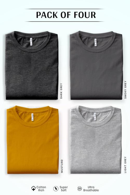 Pack 4 - Dark Grey, Light Grey, Mustard and Smoky Grey - Classic Crew