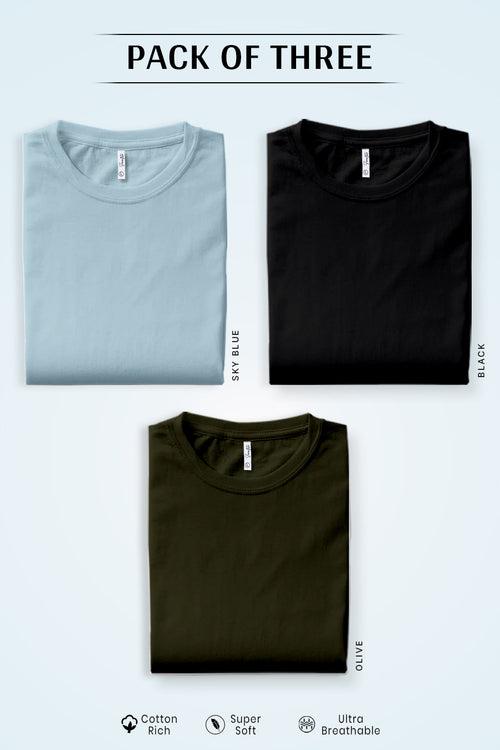 Pack 3 - Black, Sky blue & Olive - Classic Crew