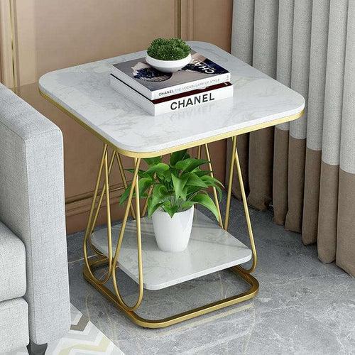 2-Tier Square Side Table with Marble Top