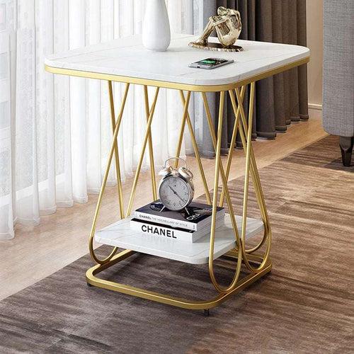 2-Tier Square Side Table with Marble Top