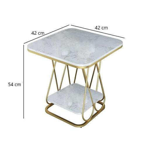 2-Tier Square Side Table with Marble Top