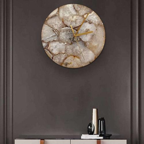 Classic Agate Gemstone Round Clock with Leafing