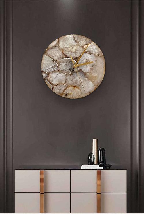 Classic Agate Gemstone Round Clock with Leafing