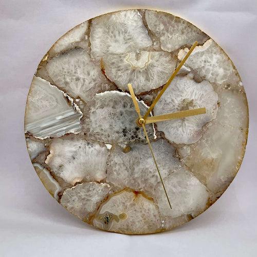 Classic Agate Gemstone Round Clock with Leafing