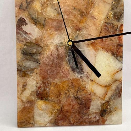 Golden Quartz Gemstone Rectangle Clock