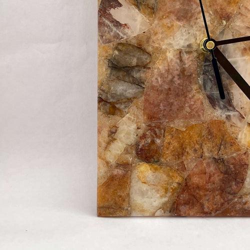Golden Quartz Gemstone Rectangle Clock