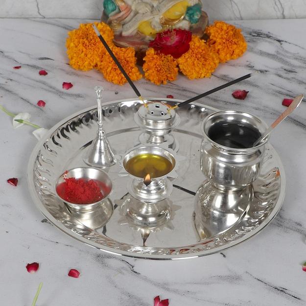 Stainless Steel Pooja Thali With Gift Box