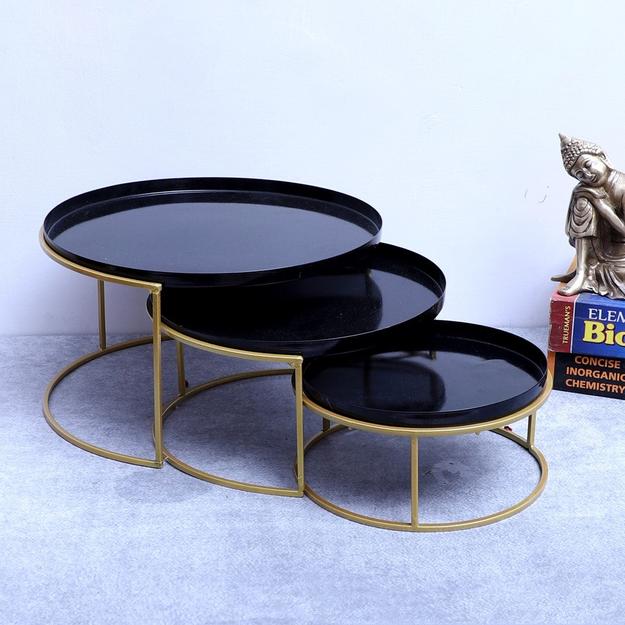 Black & Gold Round Buffet Platter - Set of 3