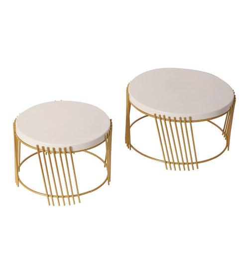 White & Gold Striped Metal Serving Stand - Set of 2