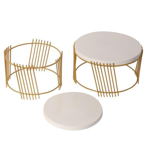 White & Gold Striped Metal Serving Stand - Set of 2