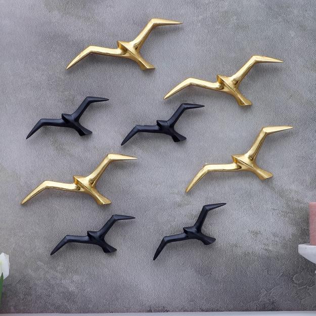 Black & Gold Flying Birds Wall Hanging - Set of 8