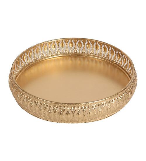 Intricate Golden Metal Tray - Set of 3