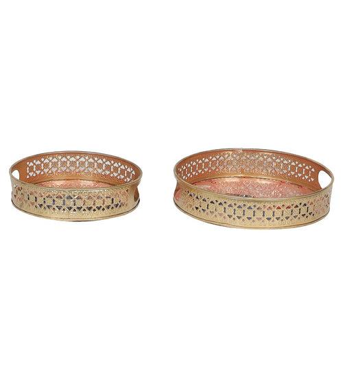 Pink Elephant Pichwai Metal Tray - Set of 2