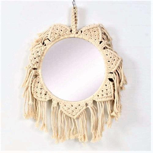 Macrame flower design wall mirror