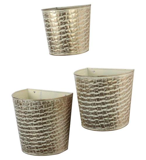 White & Gold Hammered Wall Planter - Set of 3